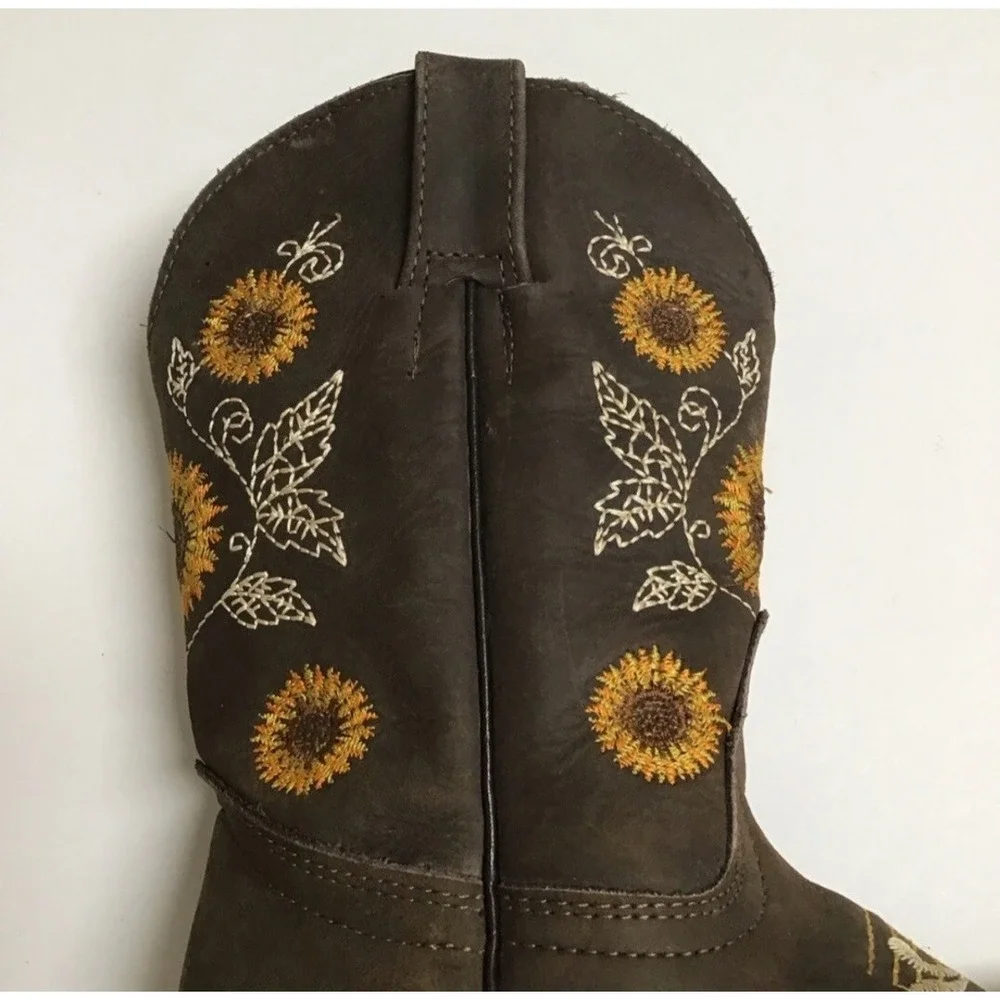 Cowboy Boots Fall Brown Leather Kid Western Size 13 Sunflower Equestrian Girls